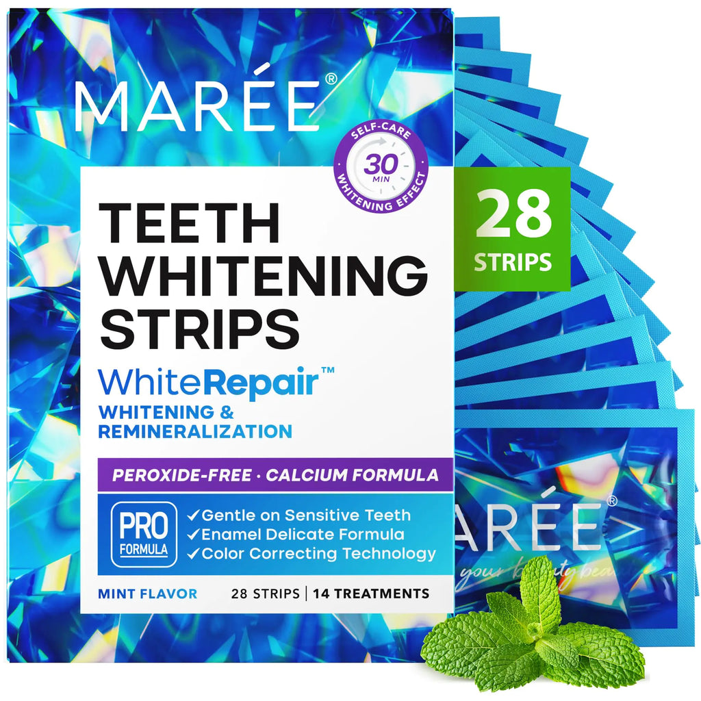 MAREE Teeth Whitening Strips with Mint Flavor Comfortable for Sensitive Teeth - Teeth Whitening Strips with Calcium Formula -White Strips for Gentle Dental Care & Fresh Breath - Pack of 28 Strips